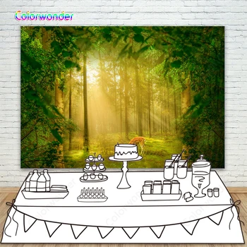 

Backdrops for Photo Booth Studio A Baby Famle Deer in the Green Forest with Sunset 7x5ft Natural Scenery Photography Background
