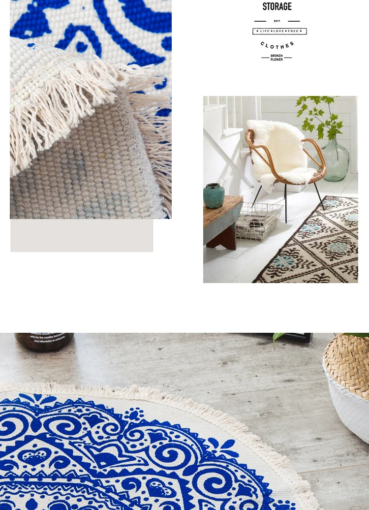 Mandala Retro Ethnic Cotton Linen Round Carpet for Living Room Modern Bedroom Anti Slip Round Rugs Floor Home Carpet Kitchen Mat