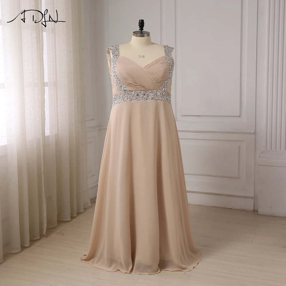 

ADLN Evening Dresses Plus Size Long Cap Sleeve Beaded Crystals Floor Length Pleats Evening Gowns Women Formal Dresses