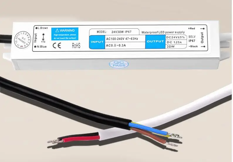 30W Waterproof IP67 LED Driver DC 12V 24V LED Transformer Power Supply Adapter AC 110V 240V for 5050 5630 LED strip Light