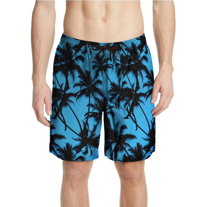 

Quick-drying 3D Shorts Beach Mens Coconut Grove Printed Drawstring Elastic Loose Board Shorts Bermuda 2019 Summer Holiday
