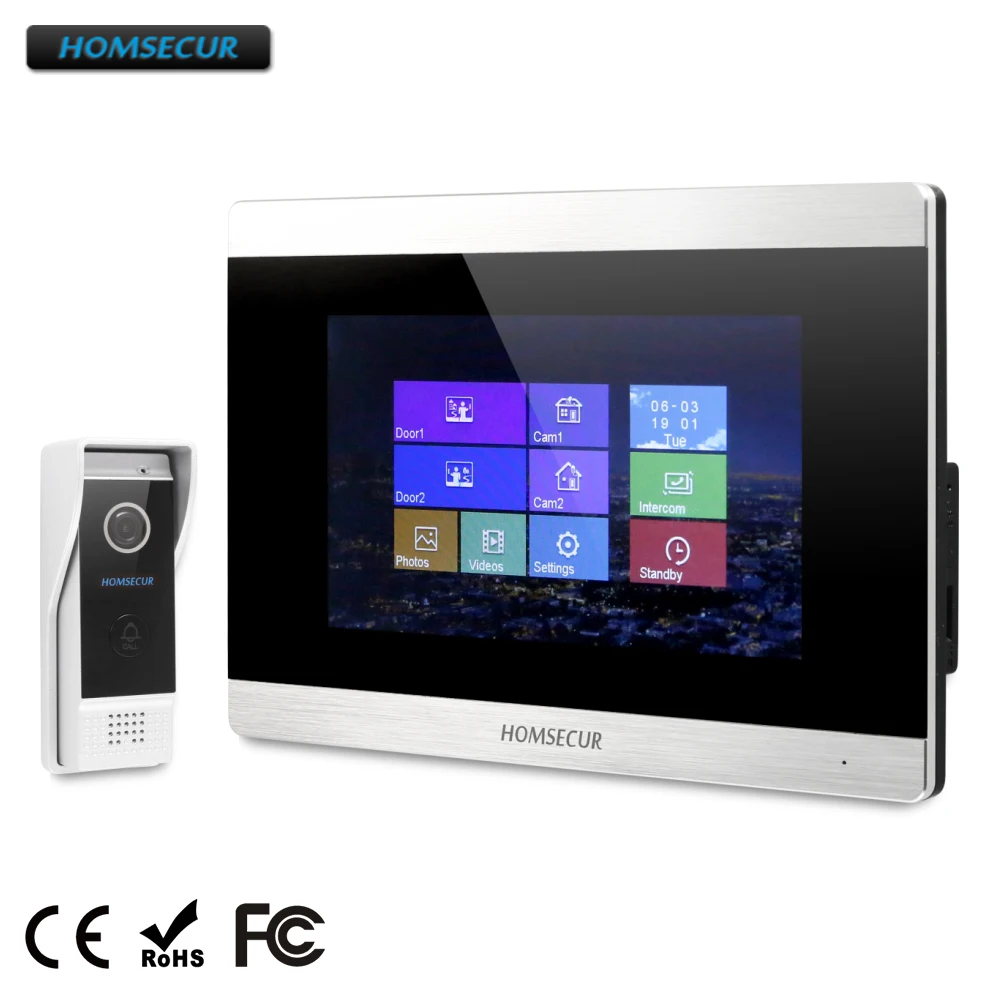 

HOMSECUR 7" Wired Video&Audio Smart Doorbell Touch Screen Monitor+Waterproof Camera for Security BC031-B+BM715-S + Russian Menu