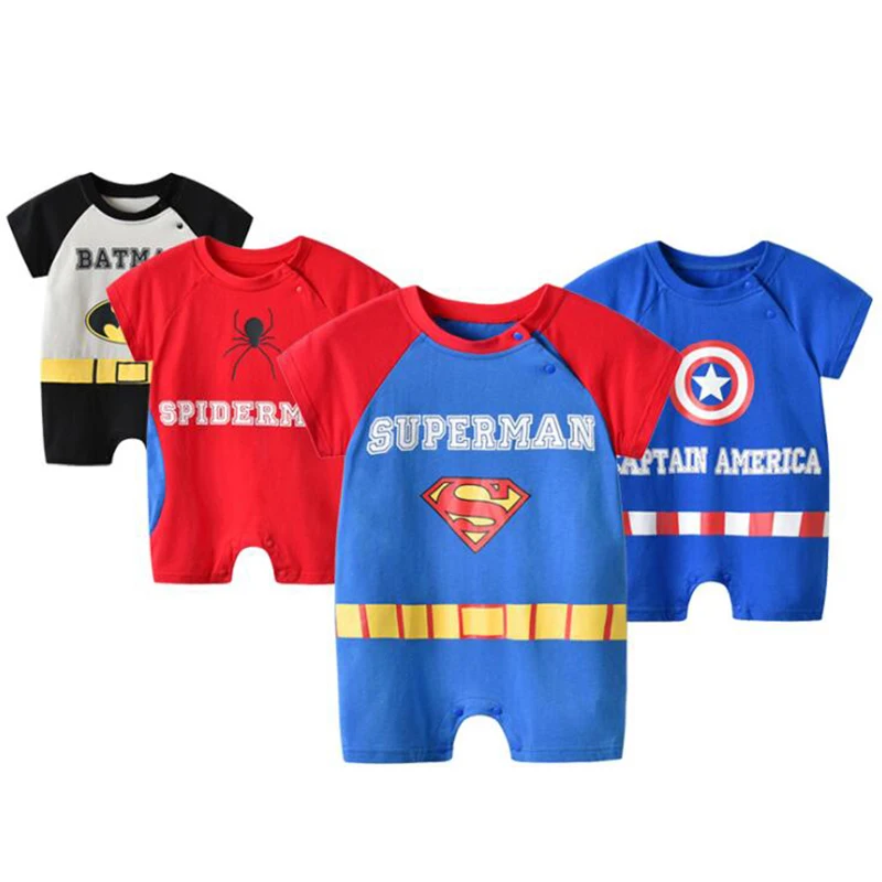 

Newborn Bebe Anime Superman Spiderman Clothes Suit Infant Romper Boys Girl Onesie Garcon Outfit Loose Sport Summer Jumpsuit