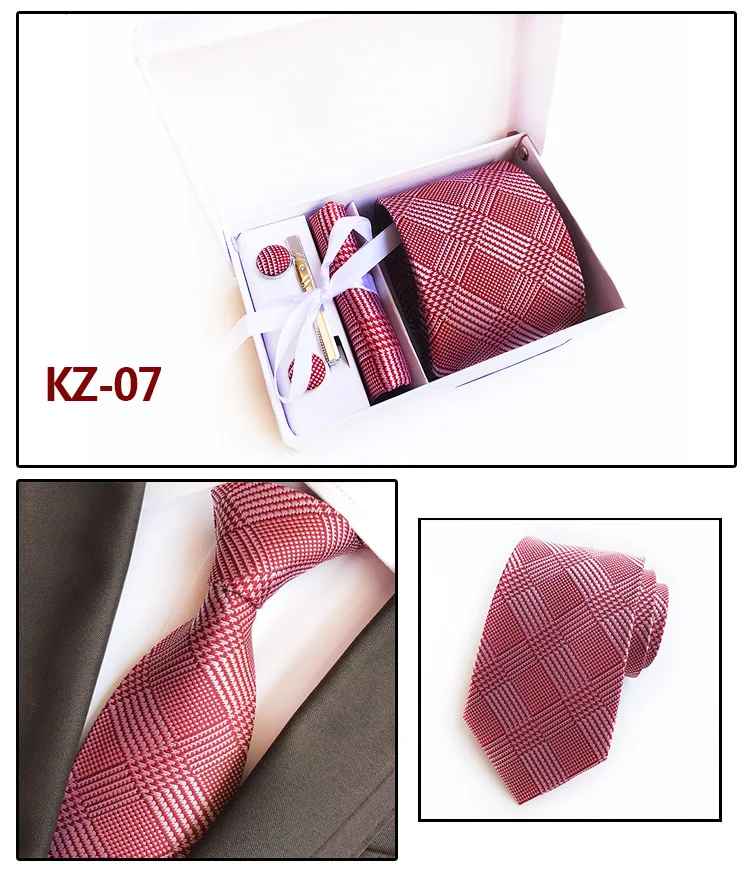 8 см Новая Классика Геометрическая полосатый проверяет клетка, жаккард Woven 100% шелковый галстук Для мужчин галстук + платок + запонки + клипы
