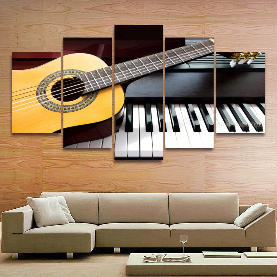 5 Panel Guitar Piano Music Canvas Painting Modular Picture