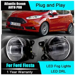 Авто Pro стайлинга автомобилей Светодиодный туман лампы для Ford Fiesta светодиодный DRL с объективом светодиодный Противотуманные фары и