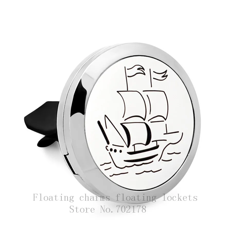 CG593 sailboat CG583-CG635 цветок жизни армейский 30 мм Автомобильный диффузор медальон 316L Нержавеющая сталь магнит автомобильный парфюм медальон вентиляционный зажим 10 подушек - Окраска металла: CG593 sailboat