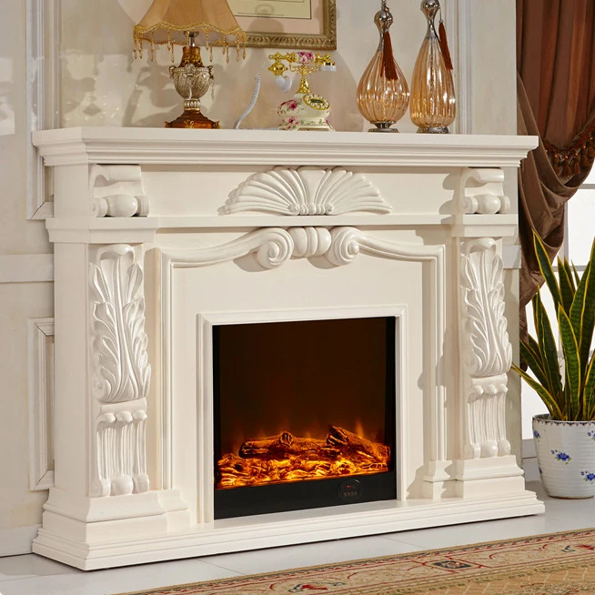 English Style Fireplace Set W150cm Wood Mantel Electric Insert Firebox Living Room Chimney Warm Air Blower LED Optical Flame