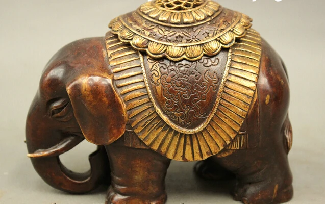 

wholesale factory Folk China Chinese Bronze Copper Gilt JiXiang Elephant Statue Box Incense Burner