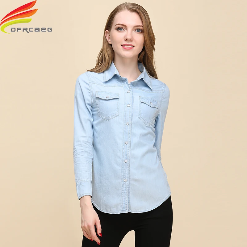 Long Sleeve Casual Jean Shirts Women 