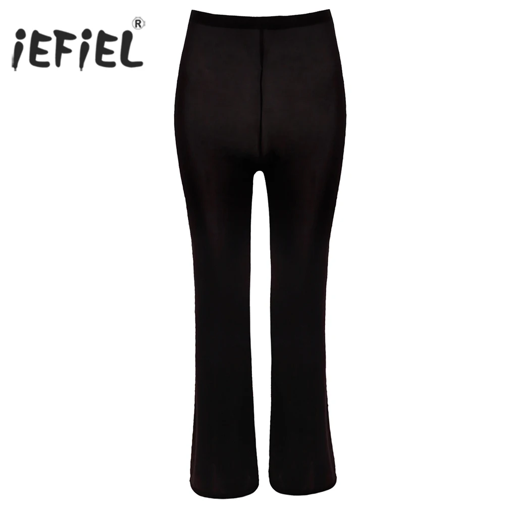 

4 Style Women's Ice Silk Open Crotch Transparent Long Flare Pants See Through Capris Sexy Hips Glossy Pants Underwear Leggings