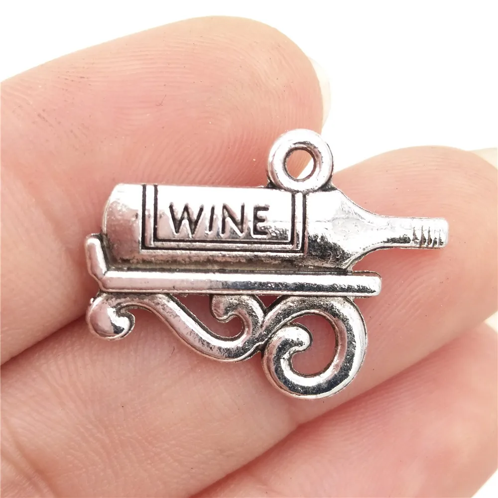 

BULK 30 Zinc Alloy Antique Silver Plated Collection Wine Bottle Charms 3D Pendant for DIY Bracelet Accessories 22*17mm 1.8G