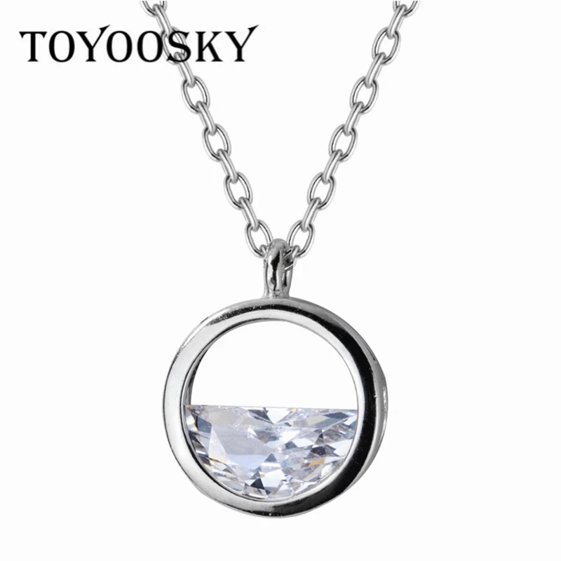 925 пробы, серебряное ожерелье с подвеской, женское простое круглое ожерелье с кристаллами, темпераментное прозрачное ожерелье с цепочкой, ювелирное изделие