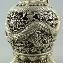 Изысканный красивый китайский тибетский серебряный дракон курильница