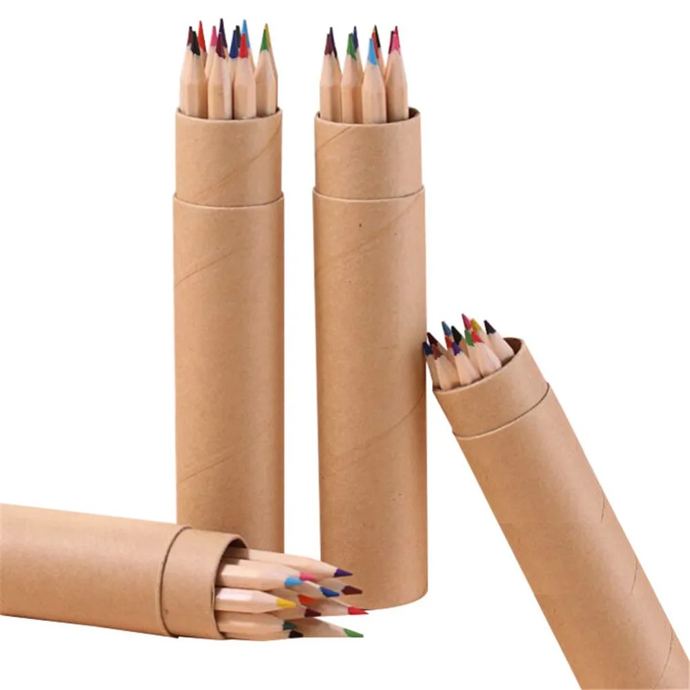 

12 pcs Wood Colored Pencil 172*3mm Drawing Student Office Stationery Paper Cylinder Packaging