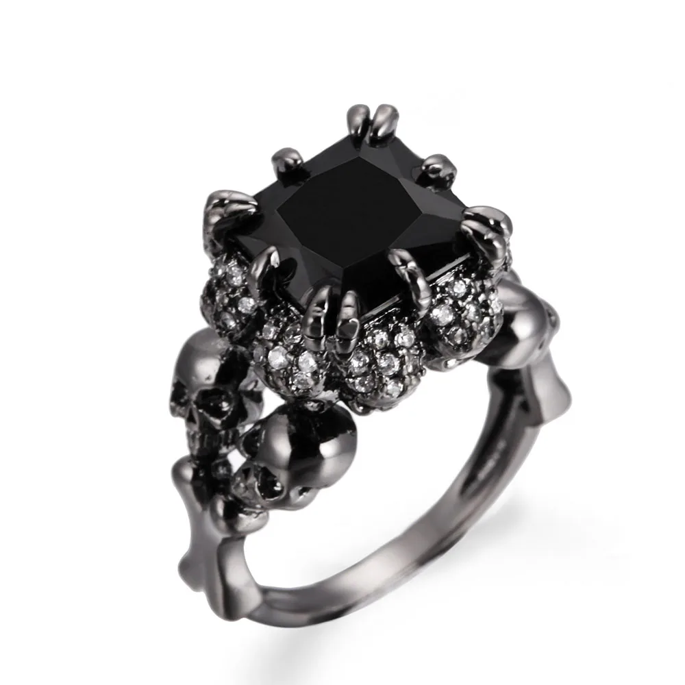 Women Trendy Rings Punk Style Gothic Cool Vintage Prong Plain Skull