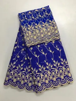

blue and gold embroidered fabric bazin riche fabric nigerian gele headtie net lace with beads woman blouse 7yard/lot