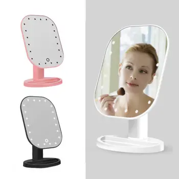 

USB Makeup Mirror with 20 LEDs Cosmetic Mirror with Touch Dimmer Switch Battery Operated Stand for Tabletop Bathroom Bedroom