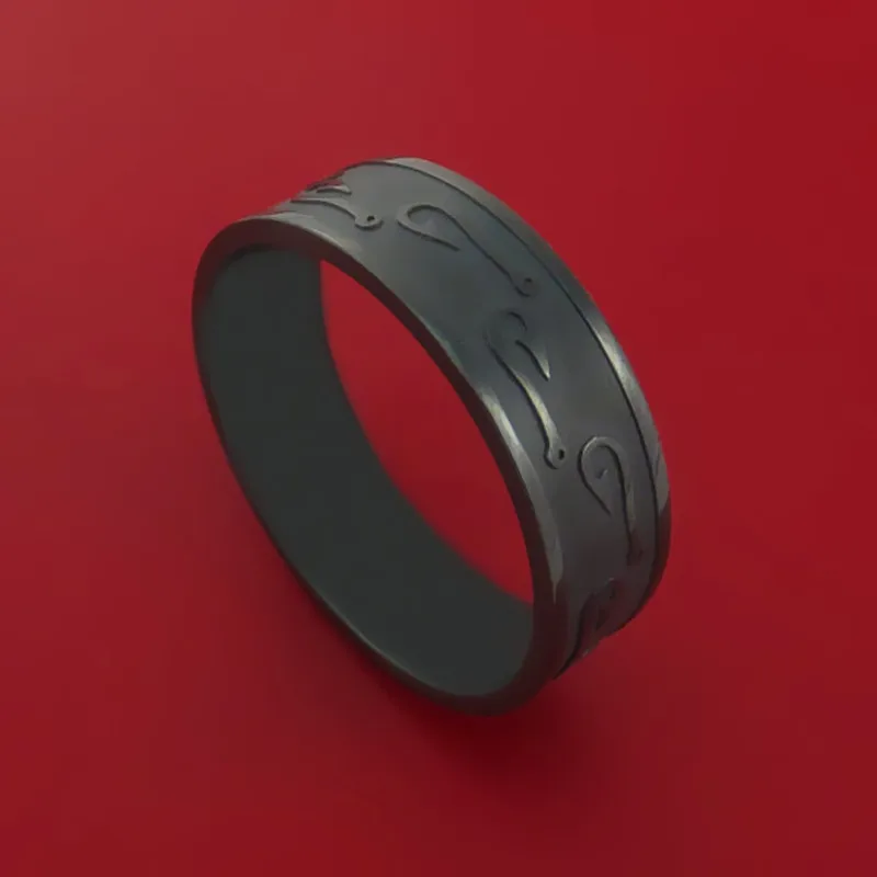 

Drop shipping Hot Sale Black Zirconium Fish Hook Design Ring Custom Made Fishing Band Black Friday New Year's gift