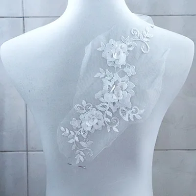 28,5*10 см 3D цветок вышитые кружева аппликации для DIY свадебное платье костюм вечернее платье 15 цветов кружева мотив нашивки шитье на - Цвет: White