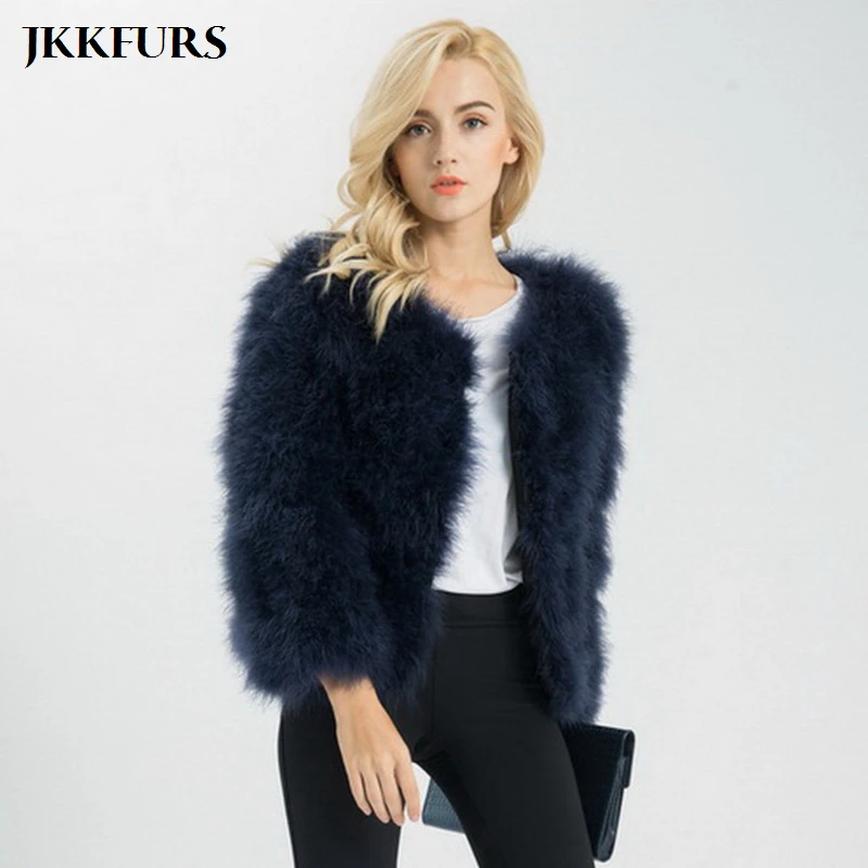 JKKFURS Новая женская шуба из натурального меха зимняя теплая куртка из натурального страусиного пера меховая Домашняя одежда наивысшего качества S1002