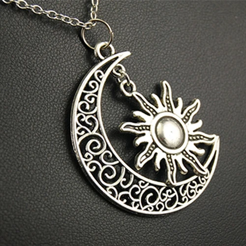 24pcs Unisex Vintage Sun Moon Pendant Alloy Chain Necklace Jewelry