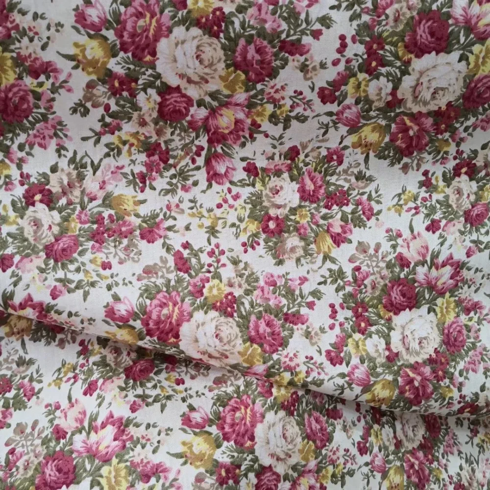 

Hot sale 1.6 meter Width Vintage Rose Floral printed 100% cotton Poplin fabric for sewing
