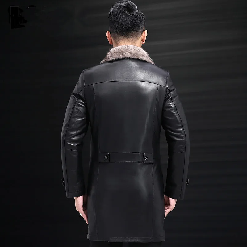 Mouton 2018 En Manteau Veste Véritable Vers Bas Col Peau Ayunsue Kj1204 Vestes D'hiver De Vison Cuir Hommes Le Pour Fourrure Black wymNvn80O