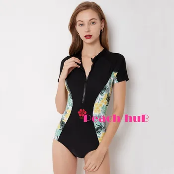 

Sport Swimsuit One Piece Swimwear Rash Guard Zip Large Size Swimsuits Rashguard Short Sleeve Swimsuit Women Sailing Clothing