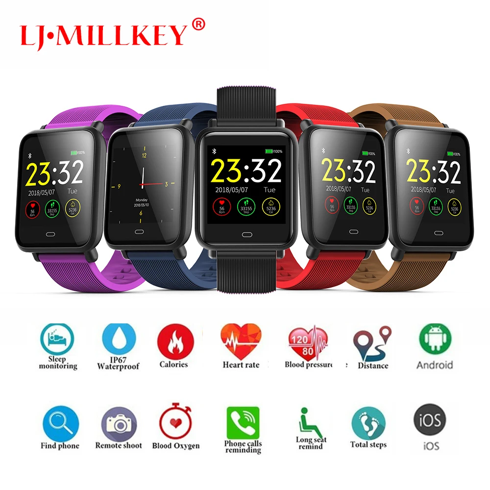 

Sports Smart Watch Waterproof for Android iOS Heart Rate Monitor Blood Pressure Fitness Tracker Colorful Screen Wristband 2019