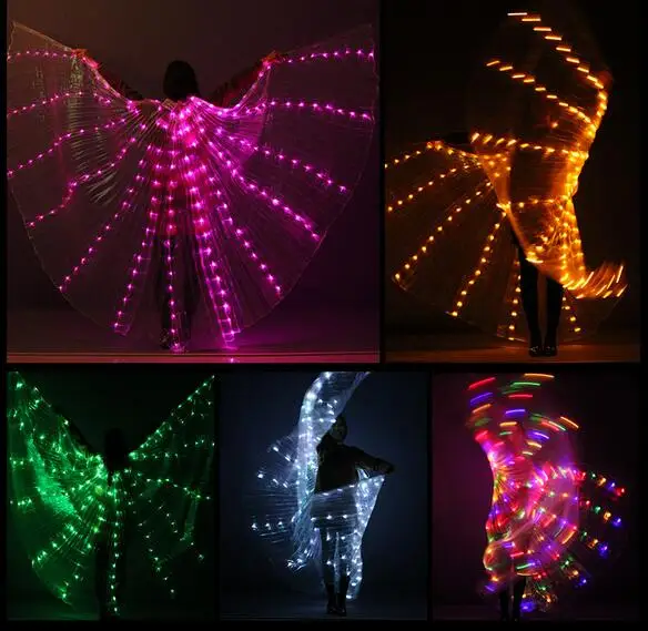 

Free shipping Colorful Women's Belly Dance Costume Angle LED Isis Wings No Stick White Red Rose Green Yellow christmas gifts