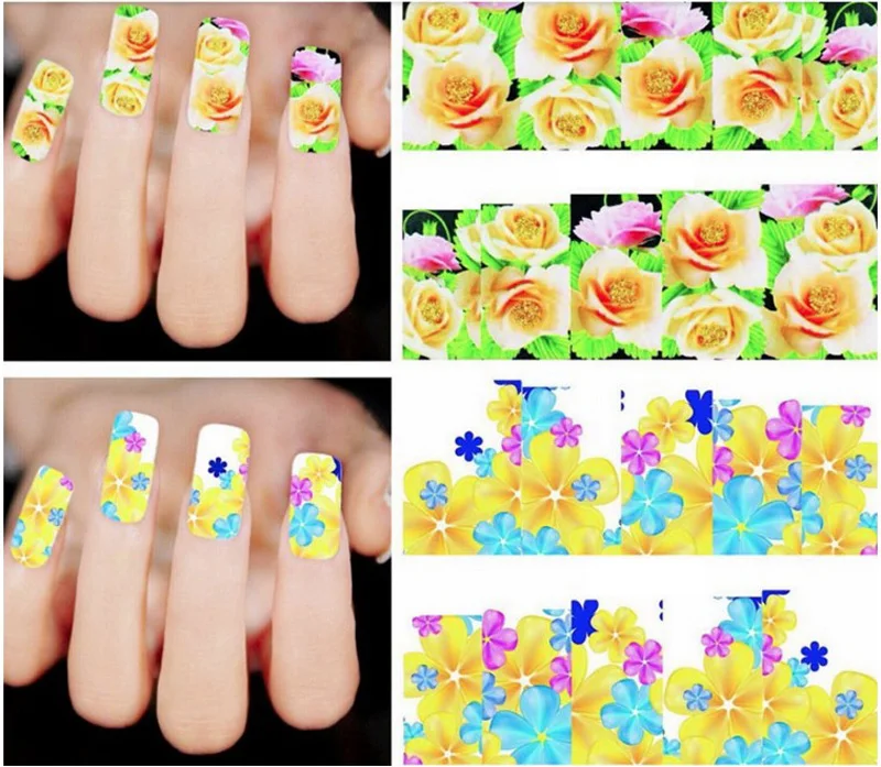 Bittb 50pcs/set Flower Nail Stickers Decals Slider Wraps For Nails Art Decor Manicure Water Transfer Sticker Tips