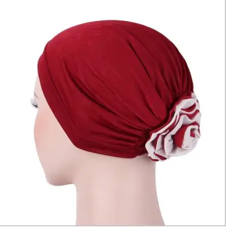 

2017 NEW 5pcs/lot women Padded Folded turban cap head wrap Georgette Flower Headcover for Cancer Chemo Hair Loss cap