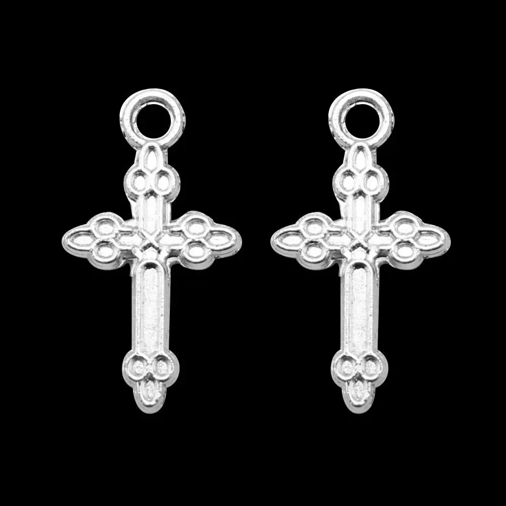 100pcs/Lot Small Silver Plated Metal Flower Cross