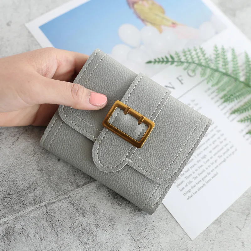 

womens wallets and purses simple buckle 3 fold fashion sewing thread small wallet 2019 new student short wallet