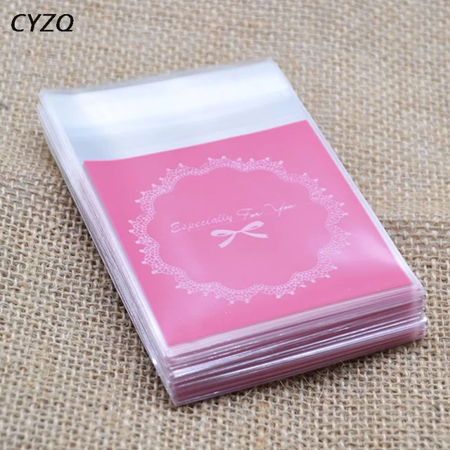 100pcs 7cm OPP Cute Bow Design Cookie Baking Wedding Gift Packaging Bags Christmas Party Cookie Candy Self Adhesive Plastic Bag