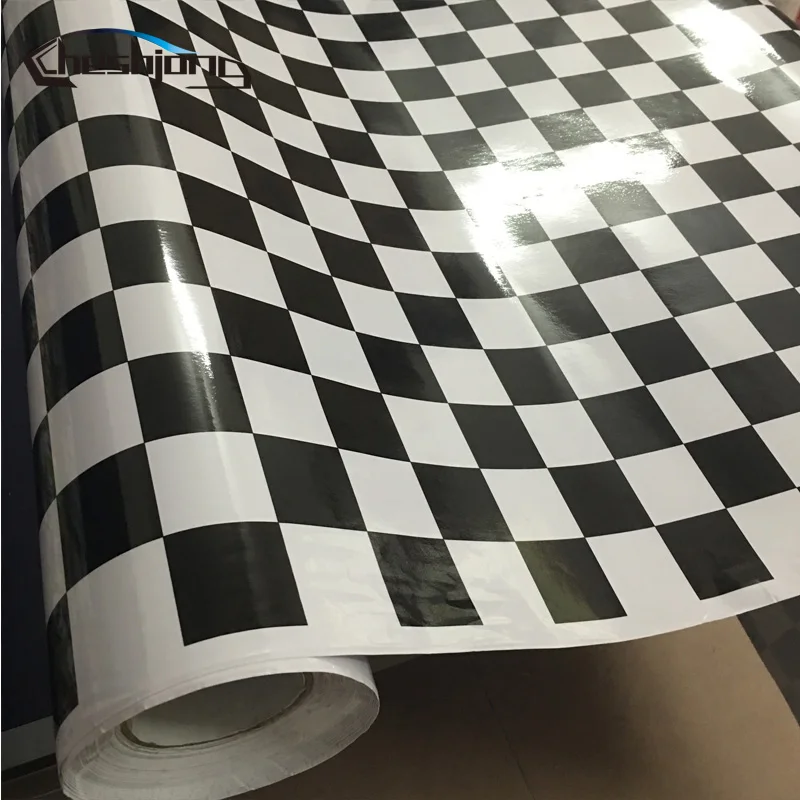  Black White Chess Board Background Camouflage Vinyl Cheker Decal For Racing Car ROOF Hood Furniture