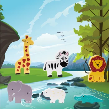 

2019 Unique Design 3D Wooden Jigsaw Puzzle Pairing Toys Educational Parent-children Interaction Animal Shape Puzzles for Kids
