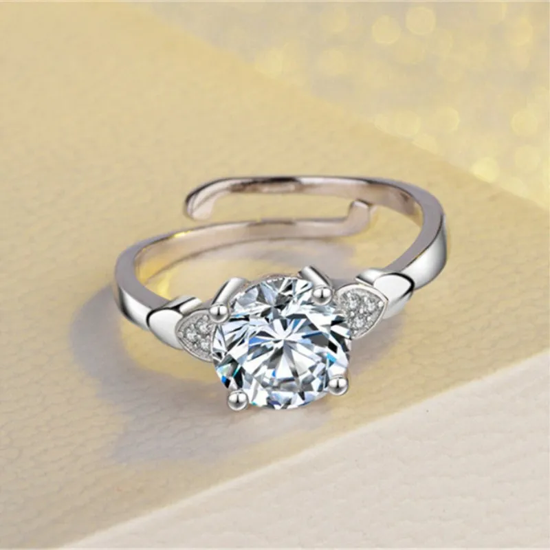 CC Adjustable Rings For Women 925 Silver Round Stone Cubic Zirconia Heart Personality Wedding Engagement Bridal Jewelry CC1481