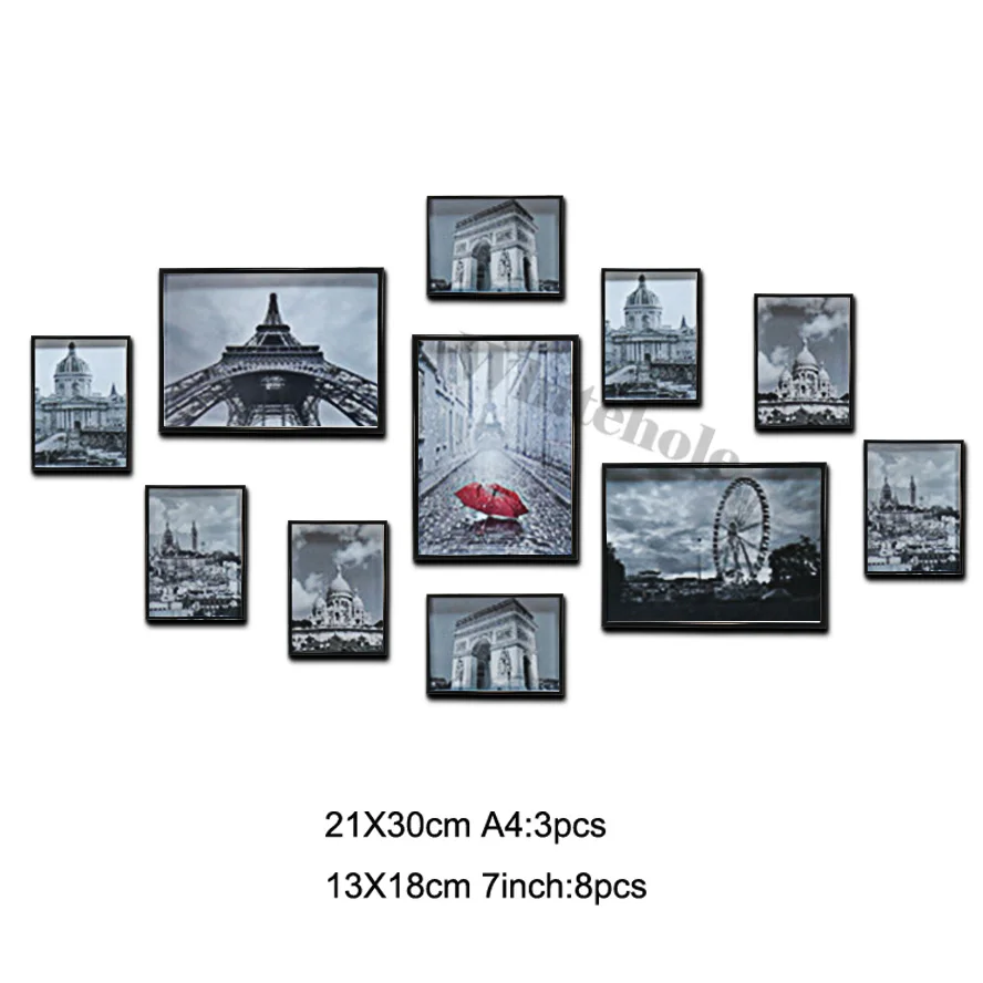 11 шт./компл. металлическая рамка для фотографий для настенный 7 дюймов A4 фоторамка алюминиевая изображение Подарочная рекомендация домашний декор - Цвет: Black picture frame