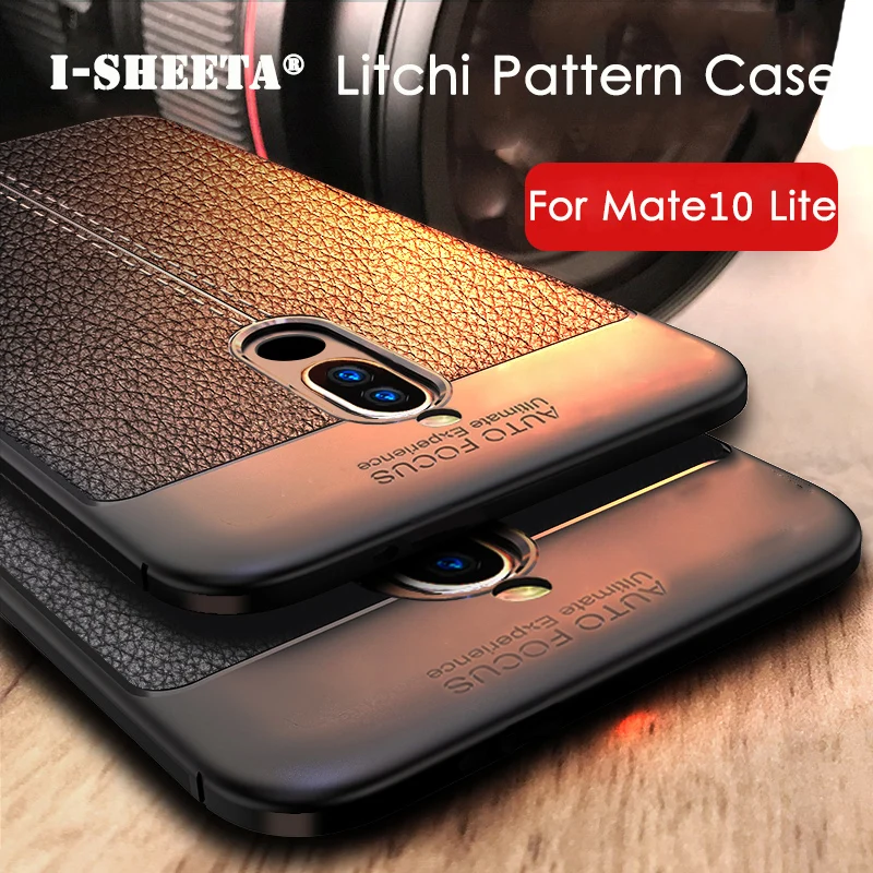 Ударопрочный чехол для Huawei Mate 10 20 Lite мягкий кожаный с узором Личи из ТПУ