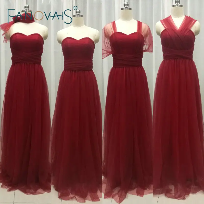 Buy Tulle Burgundy Convertible Bridesmaid Dresses 2017