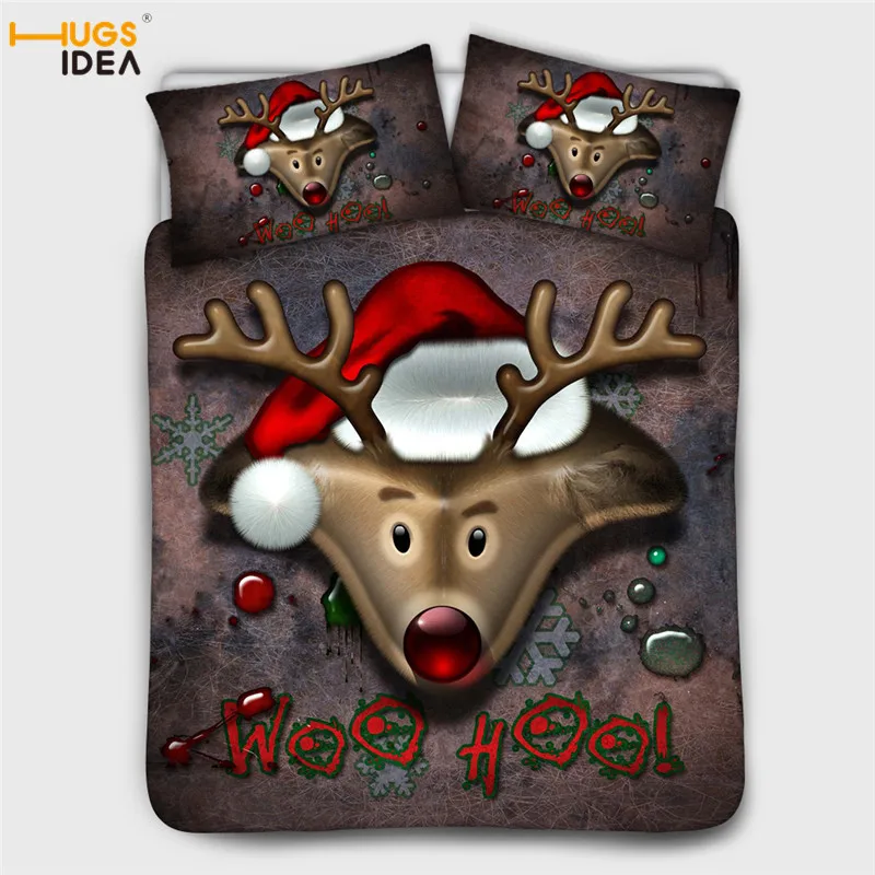 

HUGSIDEA Merry Christmas Elk 3d Print Duvet Cover Set Xmas Gift Santa Claus Bedding Set Twin Full Queen King Size 3PCS Bedding