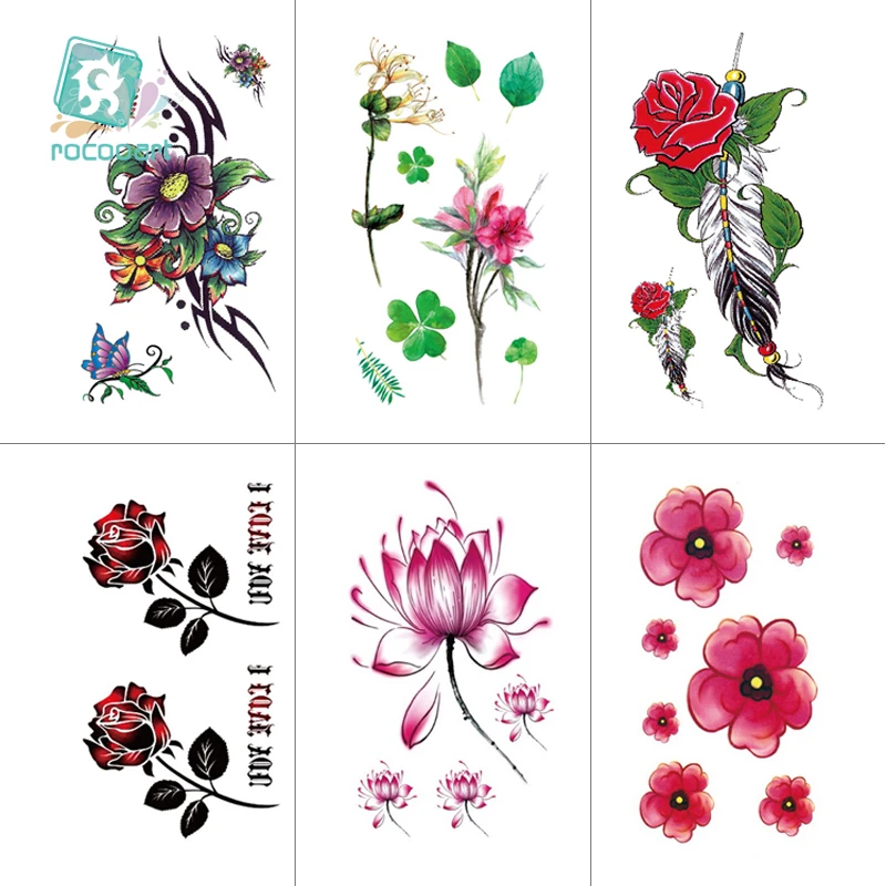 25 種類の花タトゥーデザイントレンディ赤 黒タトゥー Waterfproof 偽の一時的なタトゥーステッカーボディタトゥー手 Fake Temporary Tattoo Black Tattooflowers Tattoo Designs Aliexpress