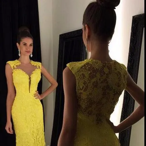 Robe de Soiree Longue African Elegant yellow Lace Mermaid Prom Dress Long Cheap Evening Gowns Vestido de Festa