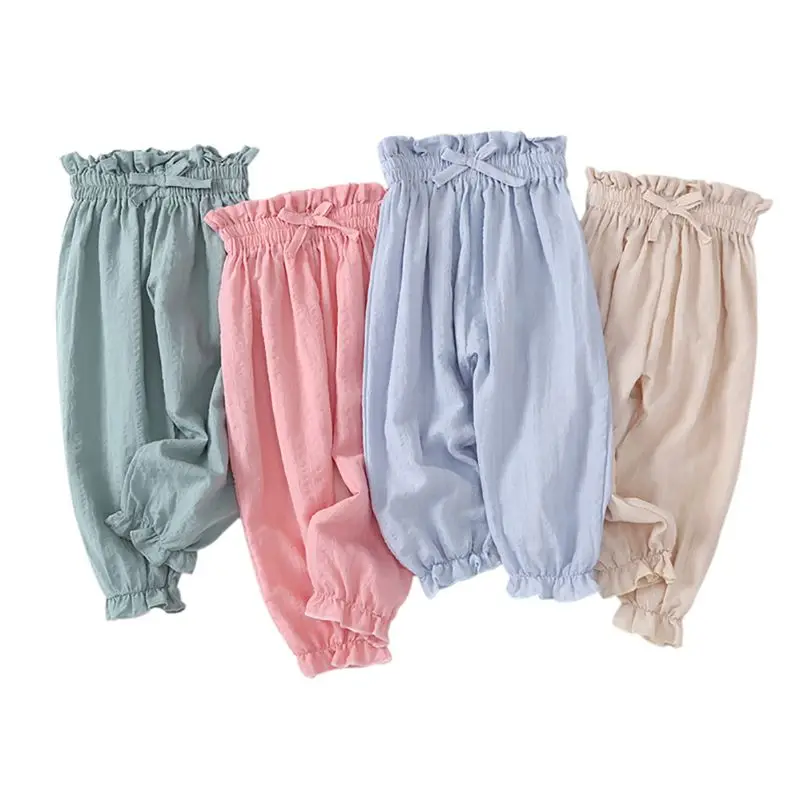 

2018 2-7Y Summer Children Clothes High Waist Loose Cotton Soft Girls Casual Pants Kids Wide Leg Trousers T4