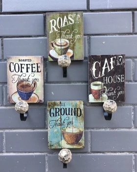 

New Retro decorative zakka wooden iron art rustic wall coffee cup cloth hanger antique hat coat door hook home vintage organizer