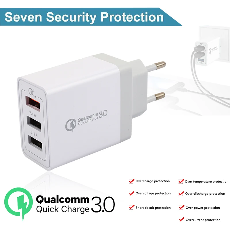 30 W 3-ميناء USB جدار شاحن مع المزدوج سريعة تهمة 3.0 منافذ للموبايل هاتف لوحي 30 W 3-ميناء USB جدار شاحن مع المزدوج سريعة تهمة 3.0 منافذ للموبايل هاتف لوحي