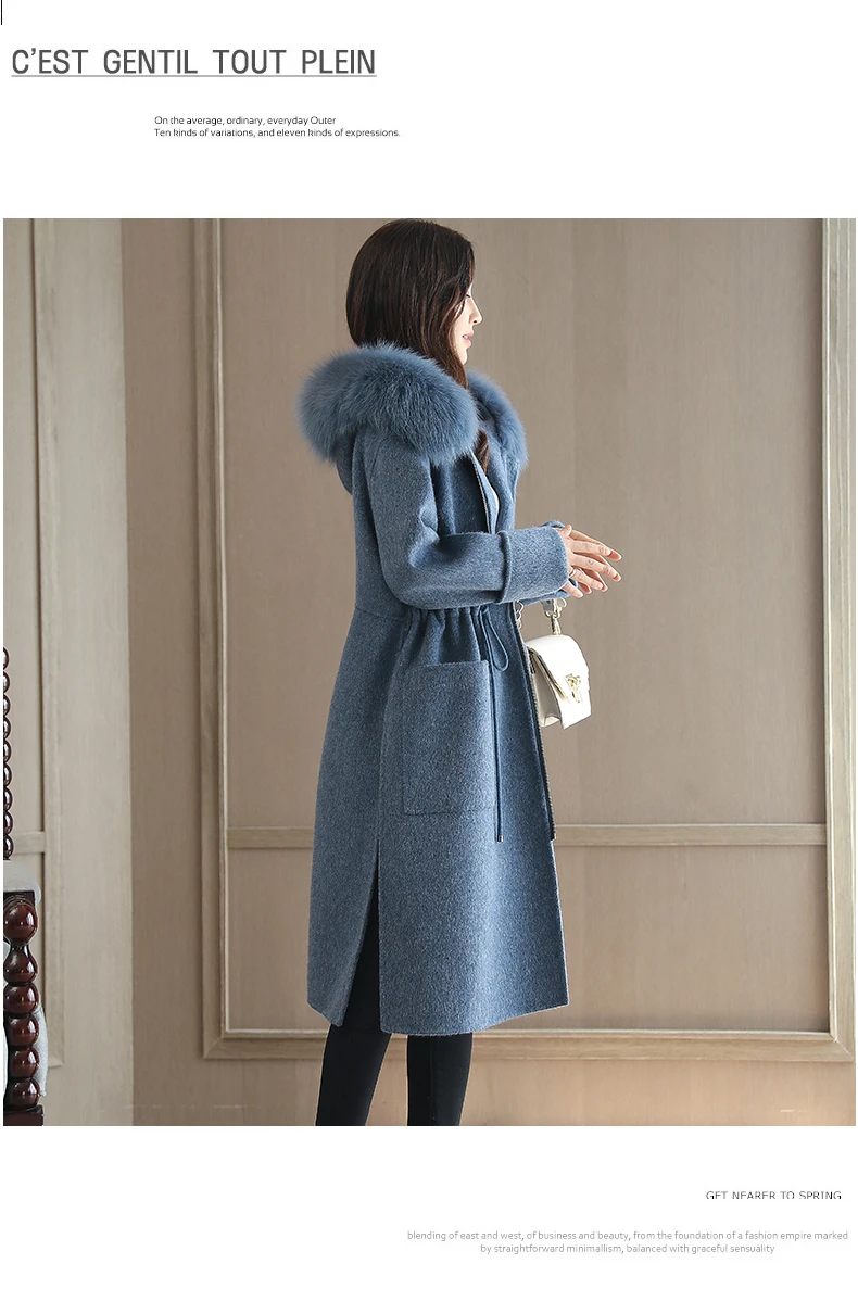 Winter Women Woolen Coat Outerwear Female Medium-long Hooded Trench Big Fur Collar Casual Casaco Feminino Female Jacket