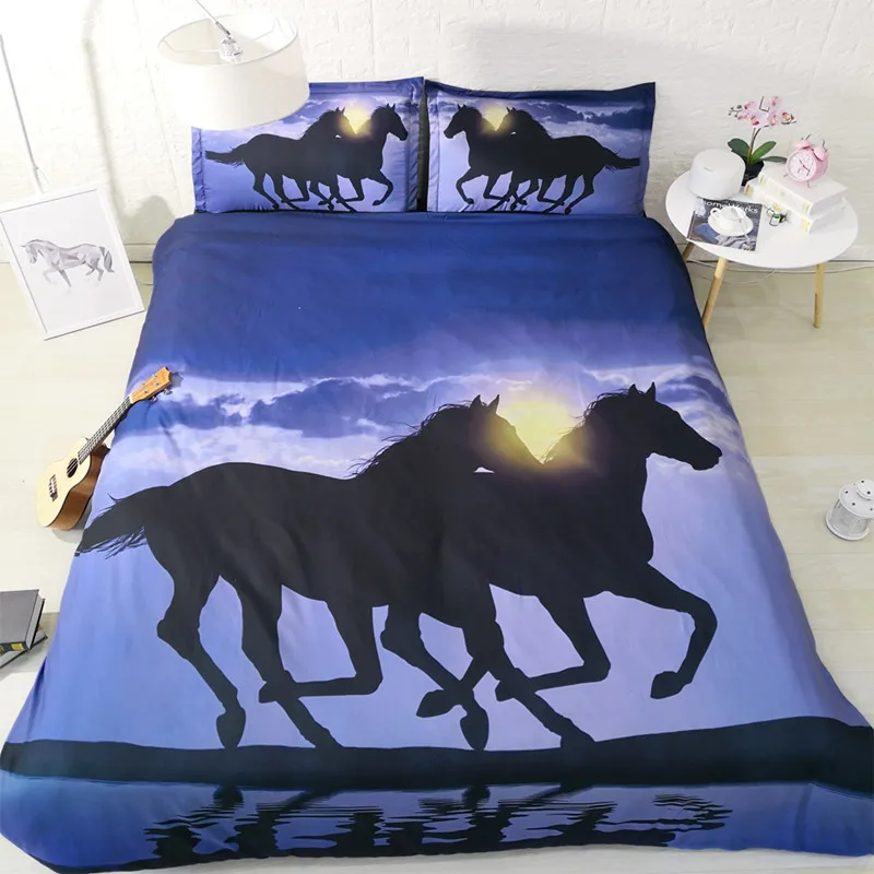 Fanaijia horse Bedding Set queen size Cartoon Duvet Cover set with